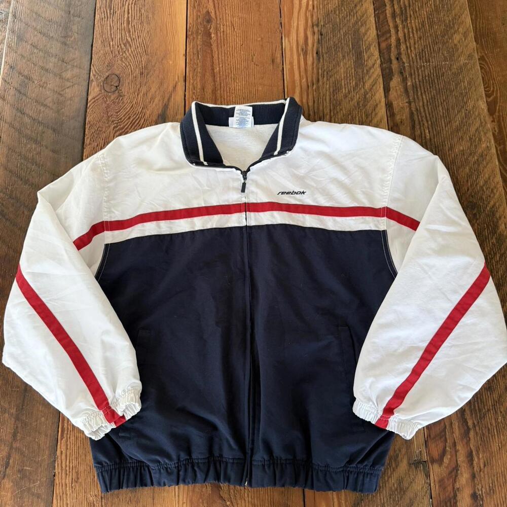 Vintage Reebok white and red windbreaker jacket